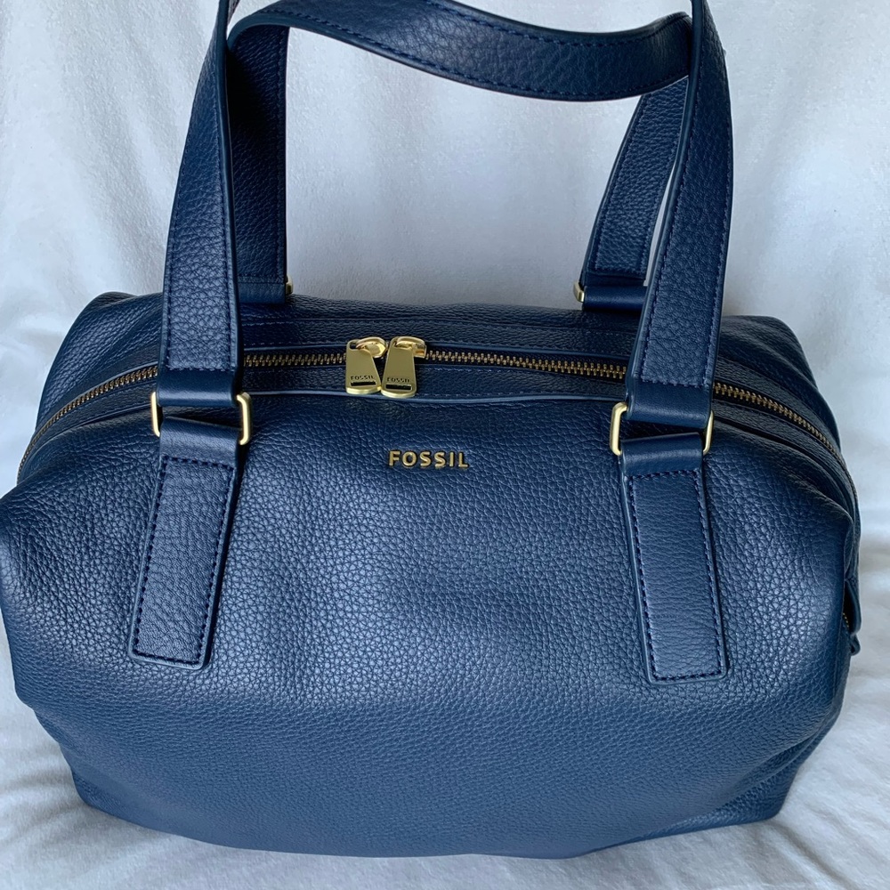 Fossil Preston Large Satchel Bag Navy Blue